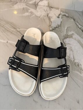 Louis Vuitton Black and White Kids Double-Buckle Slide Sandals